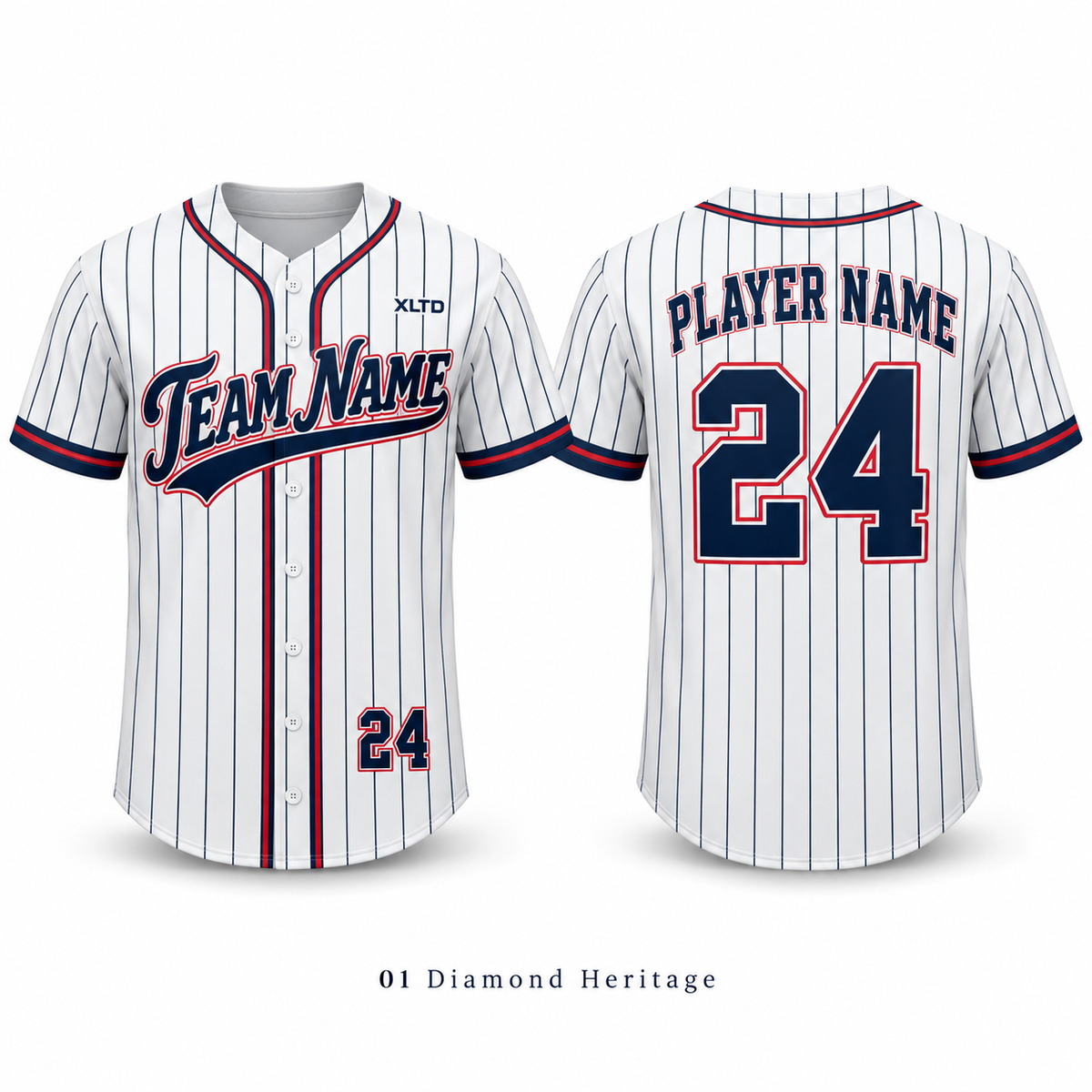 Diamond Heritage full-button baseball jersey front and back mockup