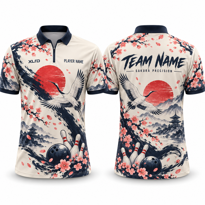 Sakura Precision custom bowling jersey front and back mockup